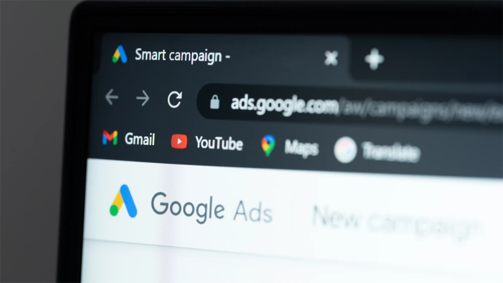 Google Ads page opened up in web browser